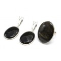 Кольцо и серьги обсидиан золотой " Овал "