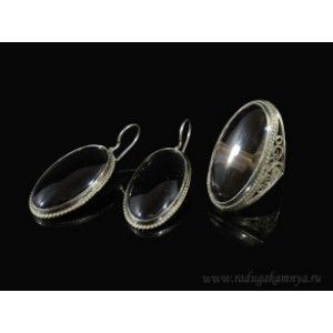 Кольцо и серьги обсидиан