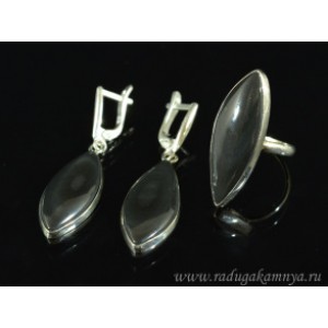 Кольцо и серьги из обсидиана