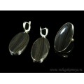 Кольцо и серьги с обсидианом овал