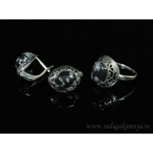 Кольцо и серьги с обсидианом Кольцо и серьги с обсидианом