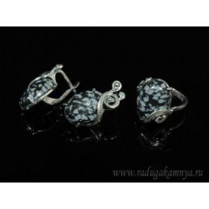 Кольцо и серьги с обсидианом