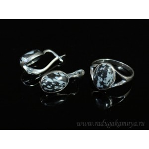 Кольцо и серьги с обсидианом