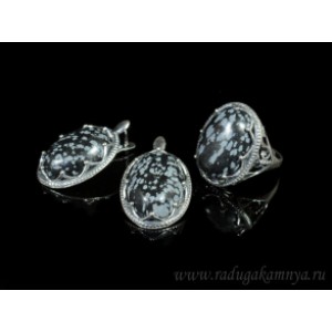 Кольцо и серьги с обсидианом