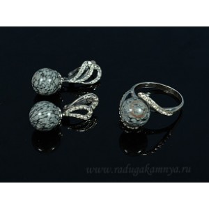 Кольцо и серьги с обсидианом