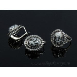 Кольцо и серьги с обсидианом