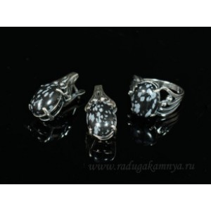 Кольцо и серьги с обсидианом