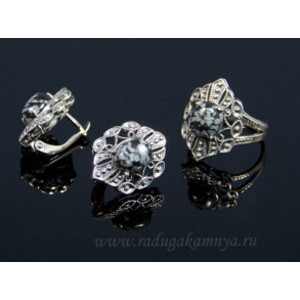 Кольцо и серьги с обсидианом