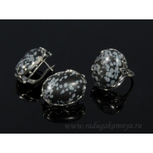 Кольцо и серьги с обсидианом