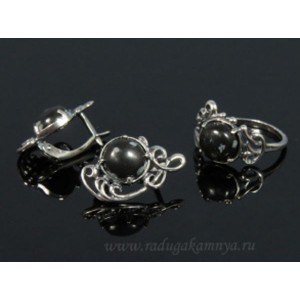 Кольцо и серьги с обсидианом