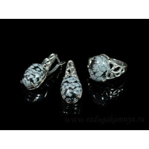 Кольцо и серьги с обсидианом