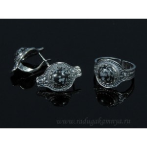 Кольцо и серьги с обсидианом