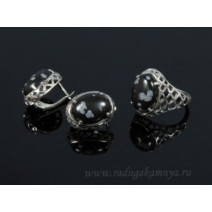 Кольцо и серьги с обсидианом