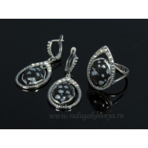 Кольцо и серьги с обсидианом