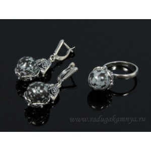 Кольцо и серьги с обсидианом