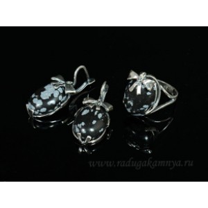 Кольцо и серьги с обсидианом