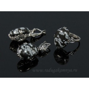 Кольцо и серьги с обсидианом Кольцо и серьги с обсидианом