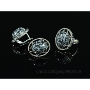 Кольцо и серьги с обсидианом