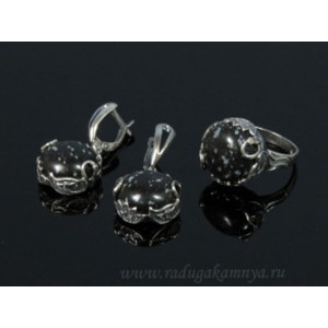 Кольцо и серьги с обсидианом