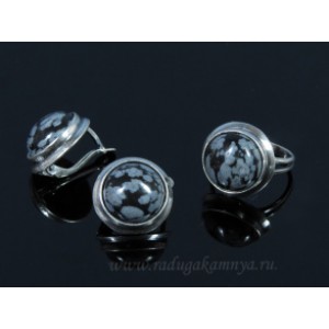 Кольцо и серьги с обсидианом Кольцо и серьги с обсидианом
