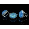 Кольцо и серьги с опалом искусственным, цвет голубой   (иск.)