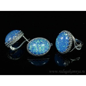 Кольцо и серьги с опалом искусственным, цвет голубой   (иск.)