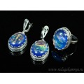 Кольцо и серьги с опалом искусственным, цвет синий   (иск.)