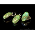 Кольцо и серьги с опалом искусственным, цвет зеленый  (иск.)