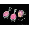 Кольцо и серьги с опалом искусственным, цвет фуксия   (иск.)