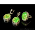 Кольцо и серьги с опалом искусственным, цвет салатовый   (иск.)