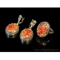 Кольцо и серьги с опалом искусственным, цвет красный   (иск.)