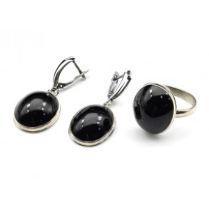 Кольцо и серьги морион " Овал "