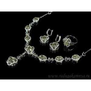 Набор с фианитами цвет раухтопаз в родиевом покрытии, 48см (иск.) Набор с фианитами цвет раухтопаз в родиевом покрытии, 48см (иск.)