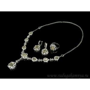 Набор с фианитами цвет раухтопаз в родиевом покрытии, 48см (иск.)