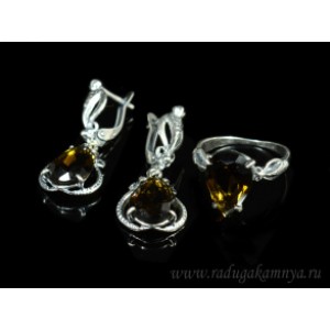Кольцо и серьги с цирконом искусственным цвет раухтопаз (иск.) Кольцо и серьги с цирконом искусственным цвет раухтопаз (иск.)
