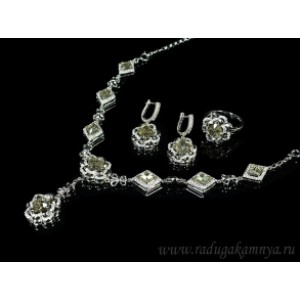 Набор с фианитами цвет раухтопаз в родиевом покрытии, 48см (иск.)