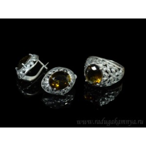 Кольцо и серьги с цирконом искусственным, цвет раухтопаз (иск.) Кольцо и серьги с цирконом искусственным, цвет раухтопаз (иск.)