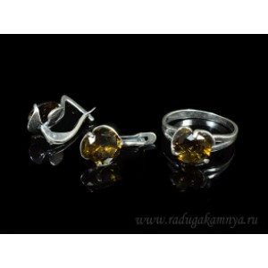 Кольцо и серьги с цирконом искусственным, цвет раухтопаз (иск.) Кольцо и серьги с цирконом искусственным, цвет раухтопаз (иск.)