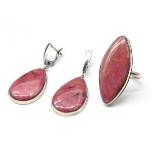 Кольцо и серьги с родонитом  " Орлец "