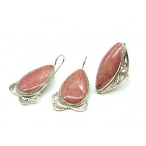 Кольцо и серьги родонит " Орлец "