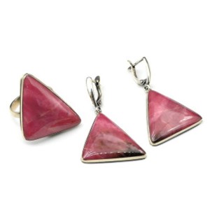 Кольцо и серьги с родонитом " Орлец " грация