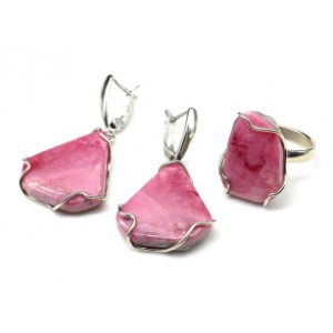 Кольцо и серьги с родонитом " Орлец "