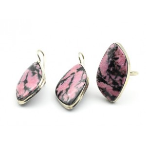 Кольцо и серьги с родонитом " Грация "