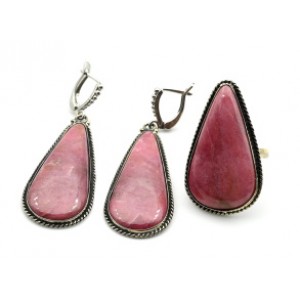 Кольцо и серьги родонит " Орлец " капля