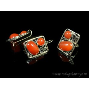 Кольцо и серьги сердолик,  .