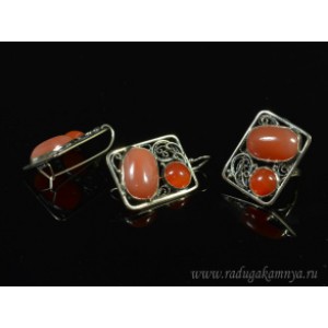 Кольцо и серьги сердолик,  .