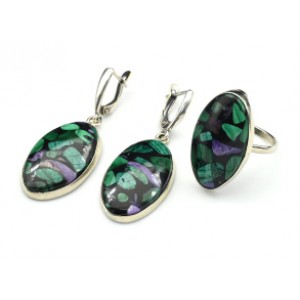 Кольцо и серьги "Мозаика" из хризоколлы