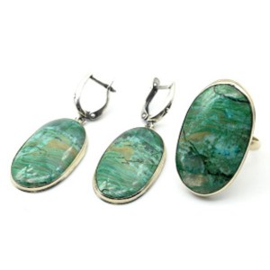 Кольцо и серьги хризоколла " Овал " Кольцо и серьги хризоколла " Овал "