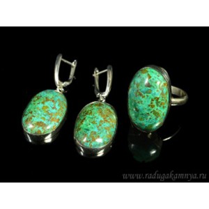 Кольцо и серьги хризоколла овал Кольцо и серьги хризоколла овал