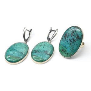 Кольцо и серьги хризоколла " Овал " Кольцо и серьги хризоколла " Овал "